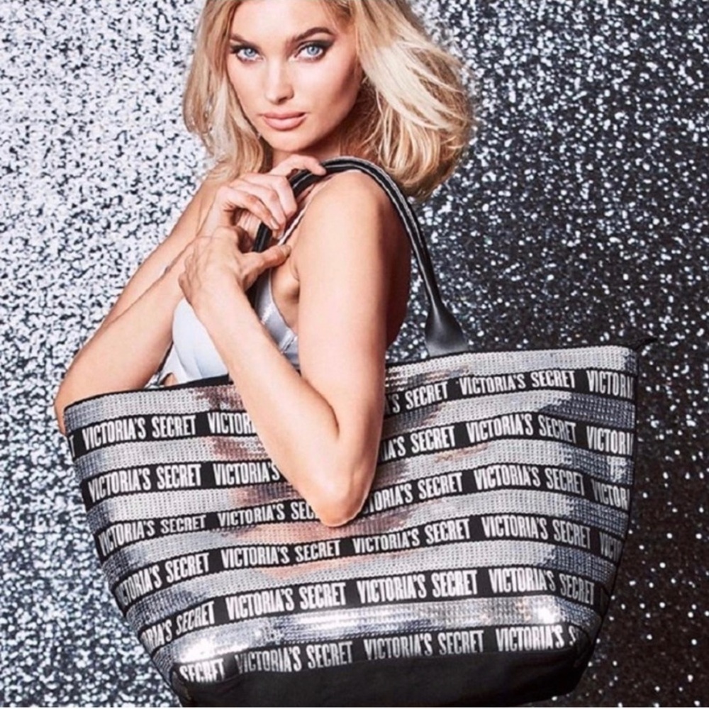 Victoria’s Secret black and silver sequins zippered tote bag
